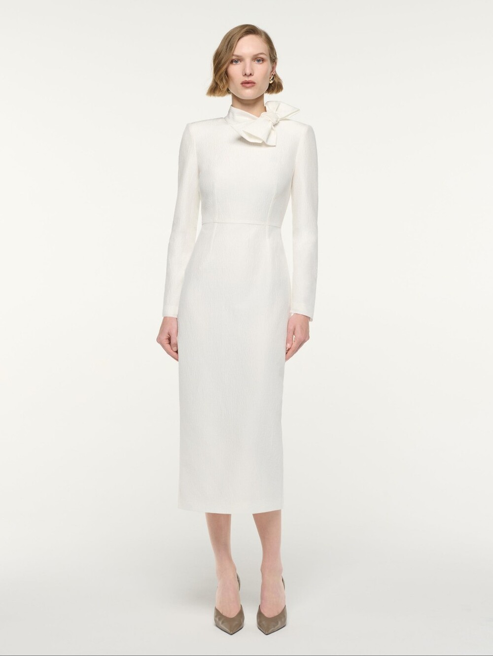 Roland Mourer Bow Neckline Long Sleeve Midi Dress